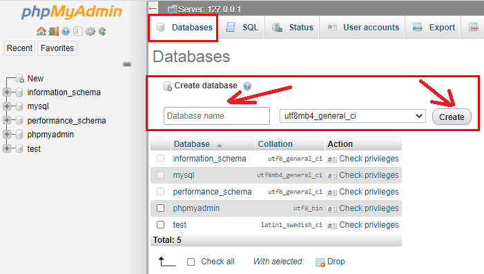 WAMP ile Localhost’a WordPress Kurma 13 WAMP WordPress veritabani olusturma