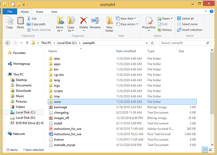 WAMP ile Localhost’a WordPress Kurma 10 WAMP klasoru