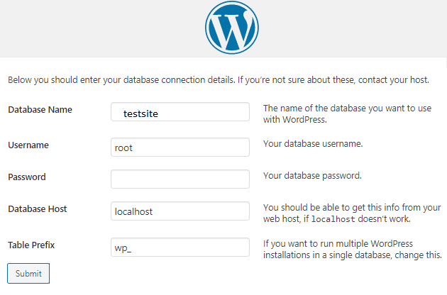 WAMP ile Localhost’a WordPress Kurma 14 WordPress veritabani bilgilerini ekleme