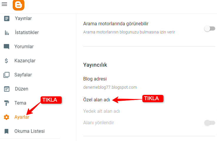 blogger domain yonlendirme