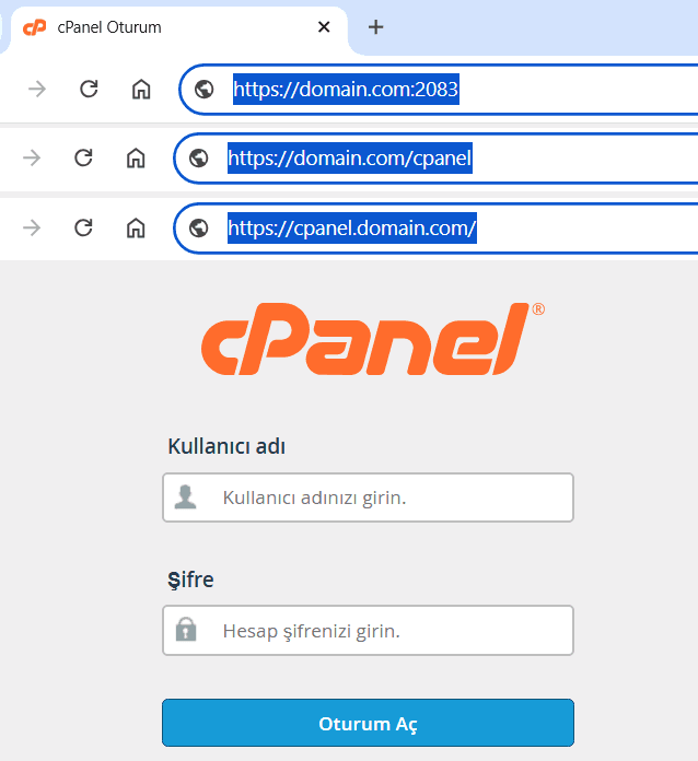 cPanel'e Giriş Yöntemleri 1 cPanele giriş-1
