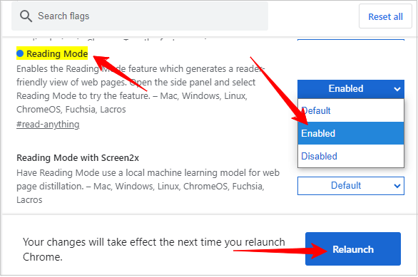 chrome reader mode etkinlestir 1