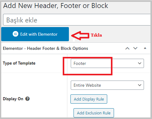 elementor eklentisi ile footer degistirme