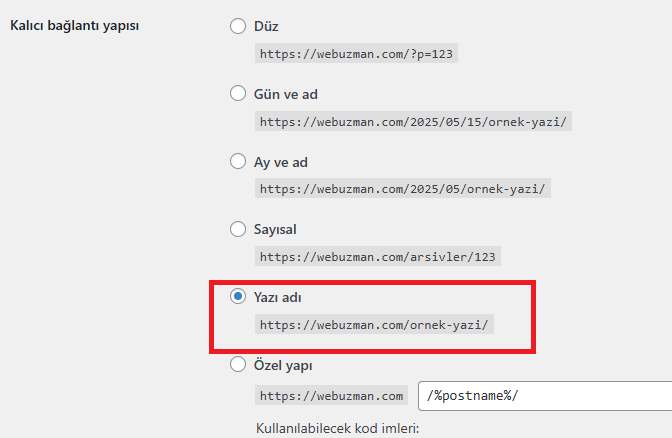 WordPress Kalıcı Bağlantı Yapısı