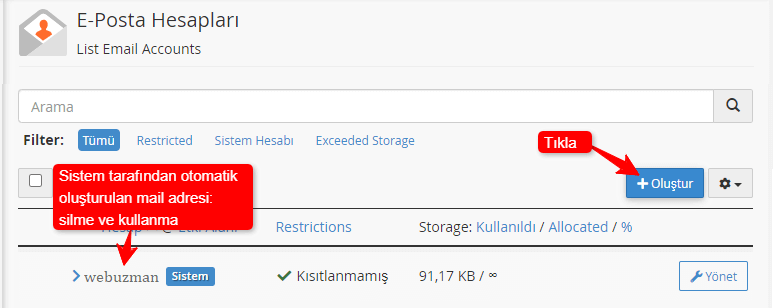kurumsal eposta acma cpanel 1 1