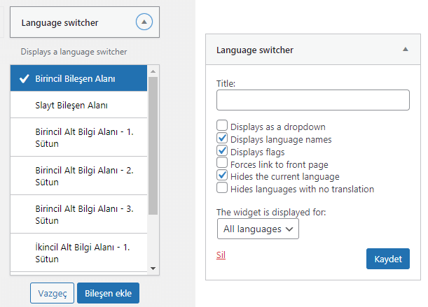 Polylang ile Çok Dilli WordPress Sitesi Oluşturma 12 language switcher bileseni ekleme