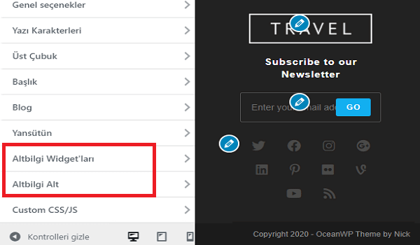 tema ozellestirici ile wordpress footer duzenleme 2