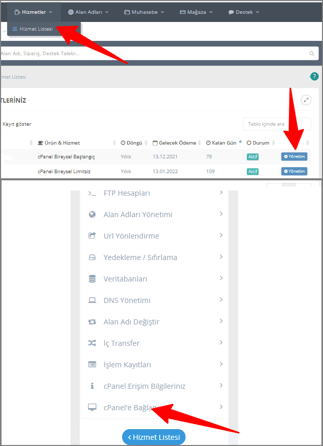 cPanel'e Giriş Yöntemleri 3 Turhost cPanel giriş
