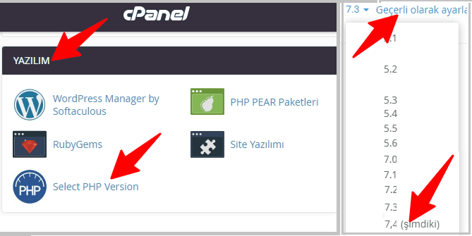 wordpress php surumu degistirme