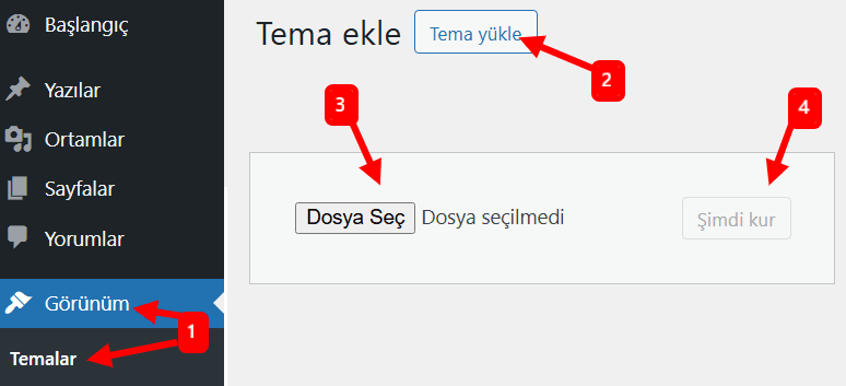 wp tema yukleme