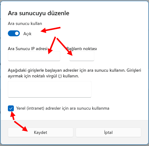 Windows Proxy Ayarları 2