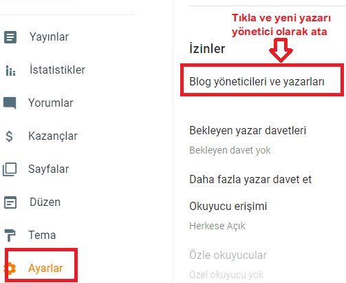 blogger blogu baska hesaba aktarma yonetici ekleme
