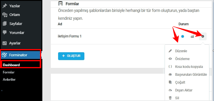 forminator iletisim formu