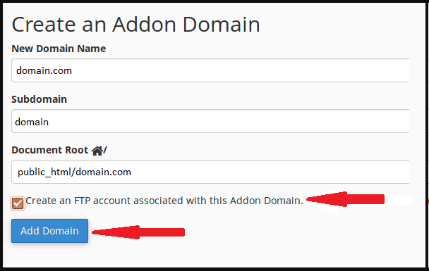 addon domain ftp hesabi olusturma
