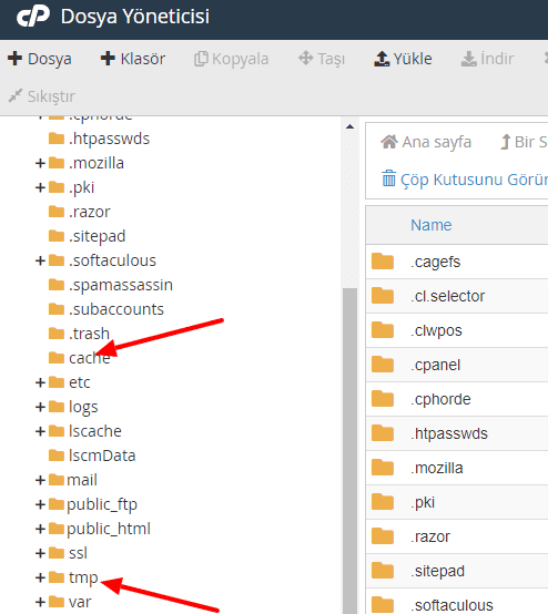 cPanel cache tmp