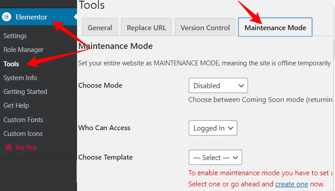elementor wp bakim modu