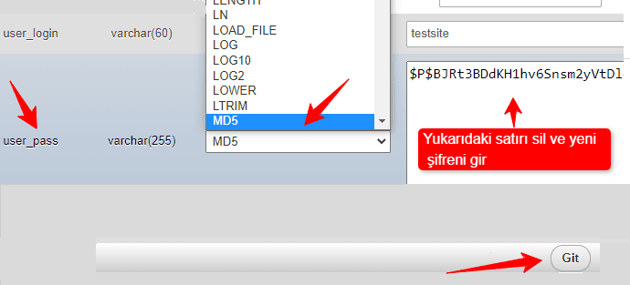 phpmyadmin sifre sifirlama 3