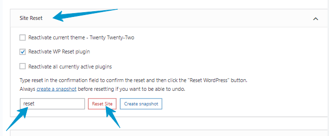 wp site reset