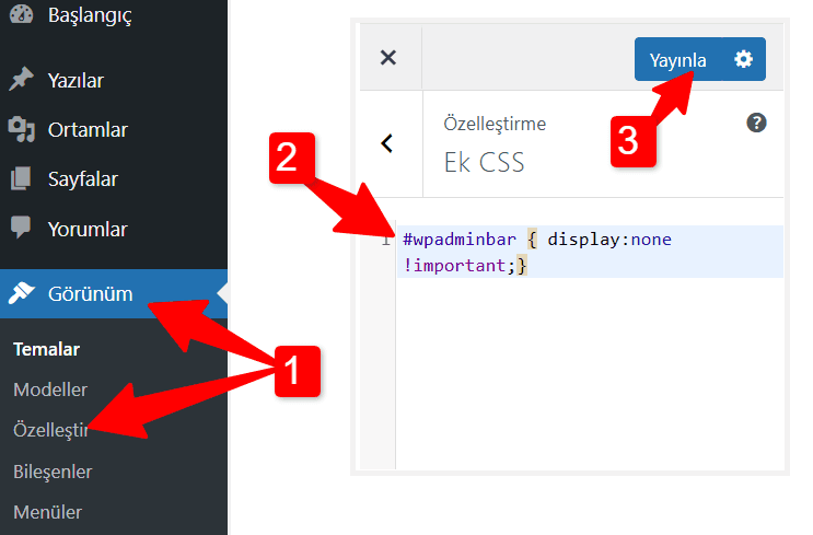 CSS ile WordPress Admin Bar Gizleme 1