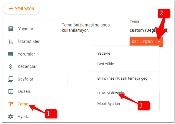 blogger html duzenle