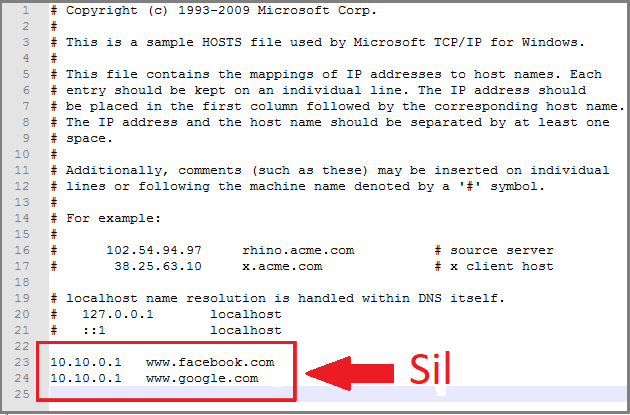 ERR_CONNECTION_TIMED_OUT Hatası Çözümü 3 hosts dosyasi