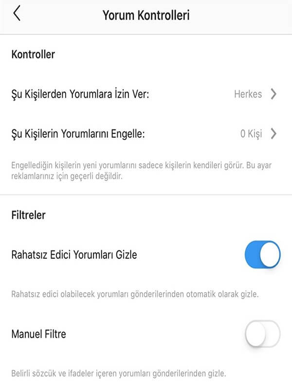 instagram kelime filtreleme 1