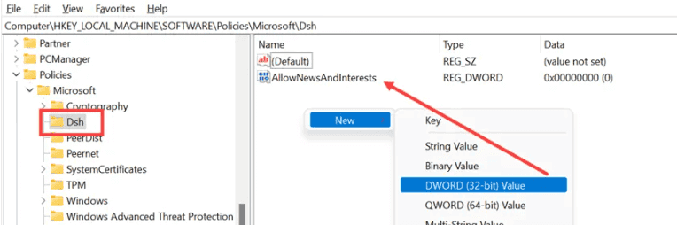 Windows 11 Widget Kapatma ve Kaldırma Rehberi 4 kayit defteri ile widget kaldirma 2 1