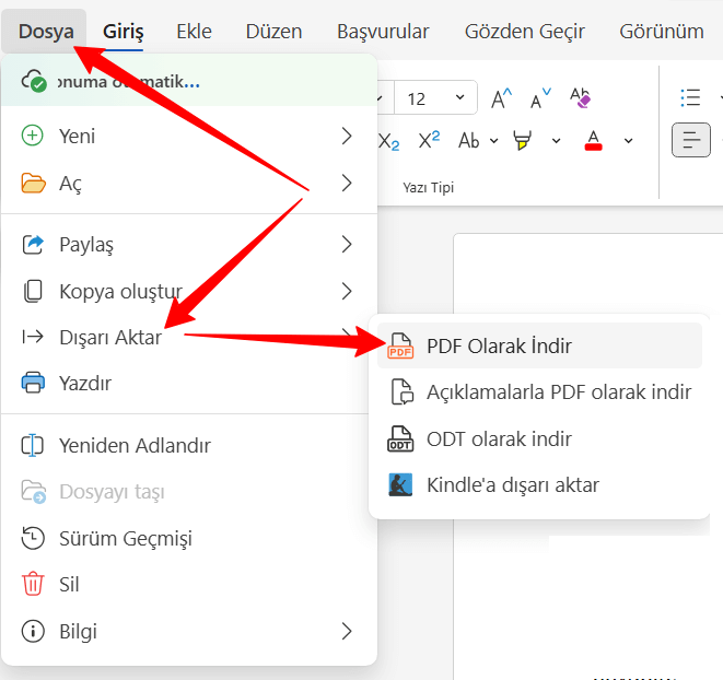 Microsoft Onedrive Word Dosyasını PDF Yapma