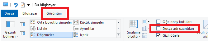 Dosya Uzantilarini Dosya Gezgini ile Gosterme
